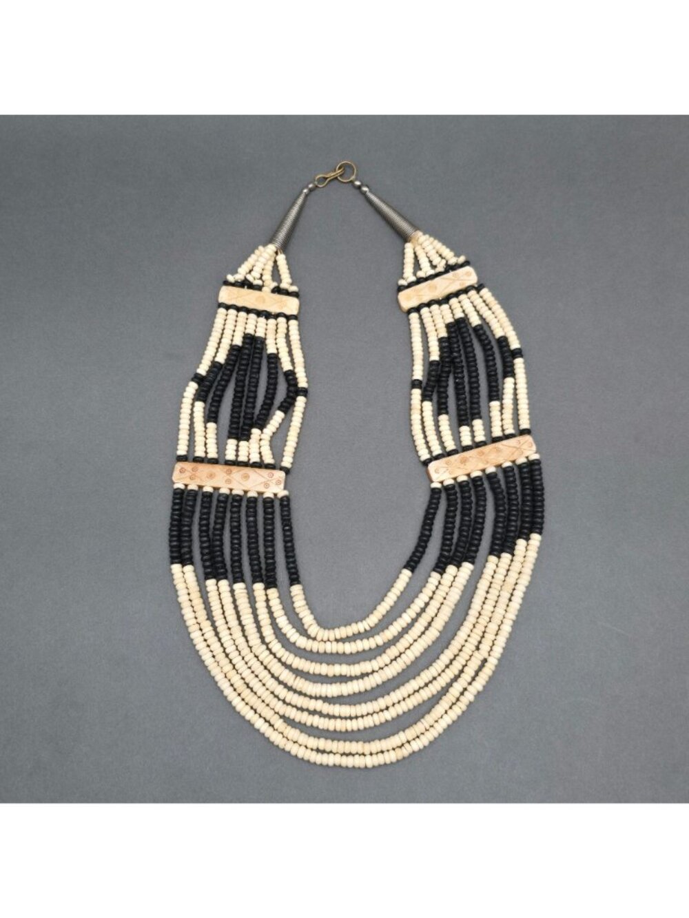 Vintage Naga Tribal Multi Strand Bovine Bone Necklace 19" Hand Carved Ethnic Bib - Picture 10 of 16